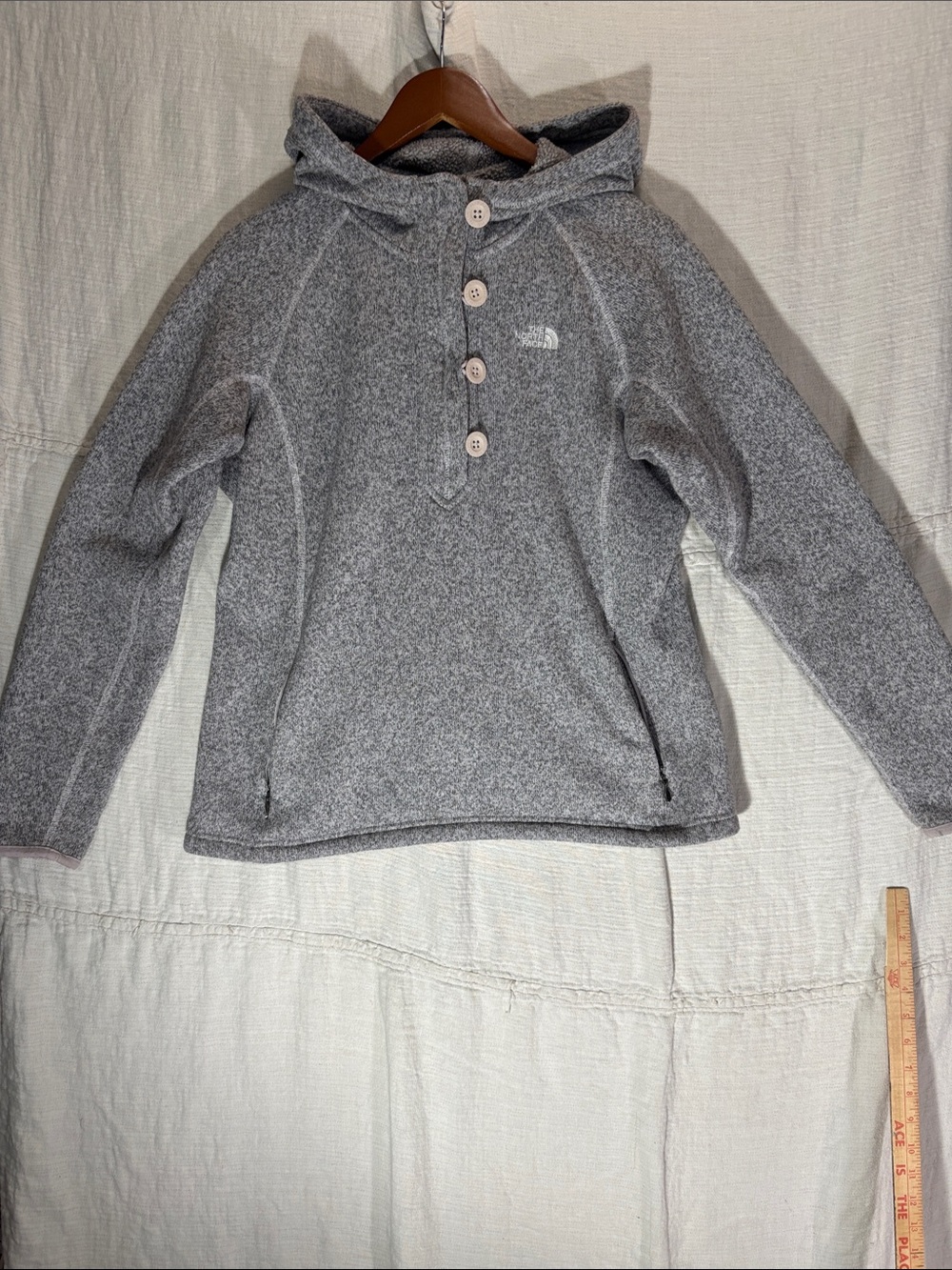 The North Face Women’s Crescent Sunshine Fleece Hoodie Pullover Grey L EUC - Picture 5 of 9